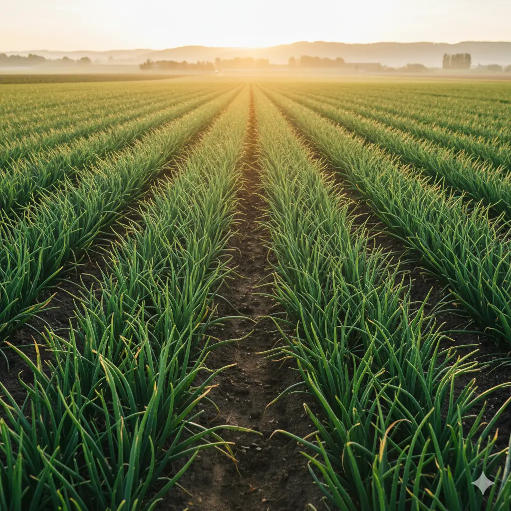 Healthy green onion field after treatment